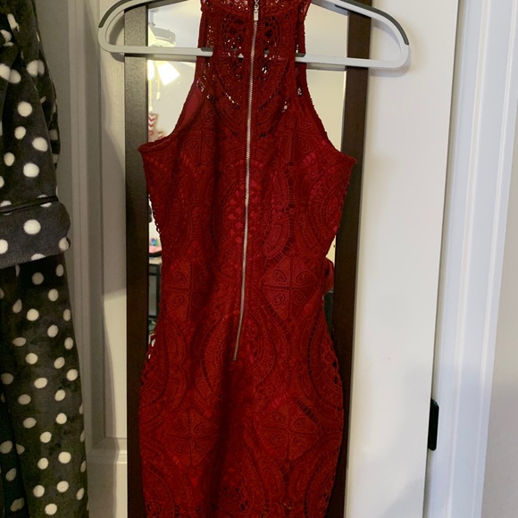 Red Lacey Party Mini Bodycon Dress - Picture 5 of 7